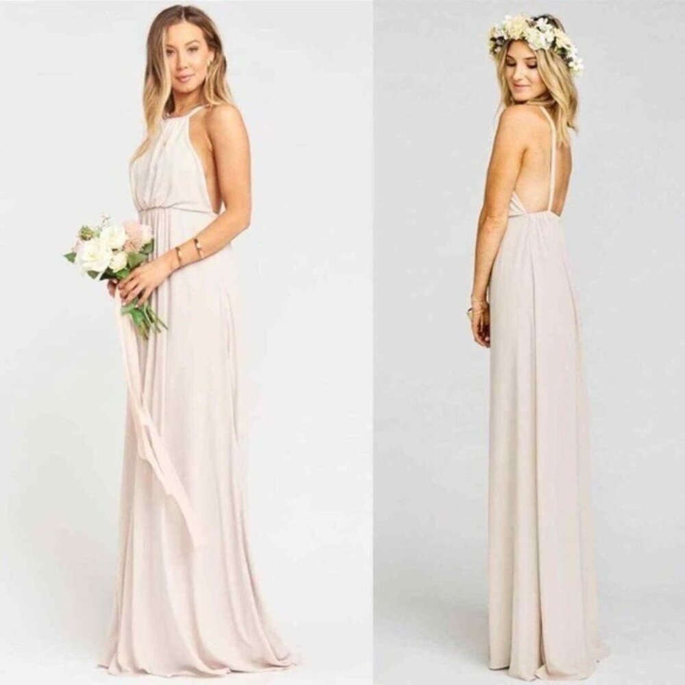 Show Me Your Mumu Amanda Maxi Dress S Show Me The Ring Crisp Halter Bridesmaid